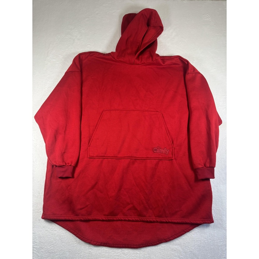 The Comfy Hoodie Womens One Size Red Oversized Fleece Pullover Kangaroo Pocket